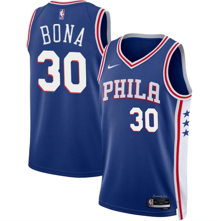 Men's Philadelphia 76ers #30 Adam Bona Royal 2024 Draft Icon Edition Stitched Jersey